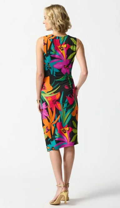 Black Tropical Print Silky Knit Wrap Dress