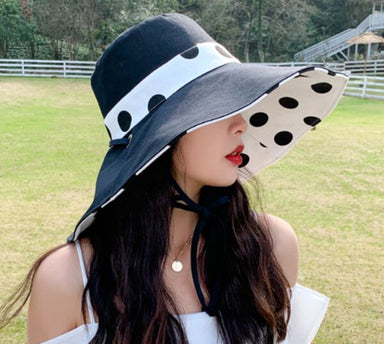 Black Polka Dot Reversible Sun Hat
