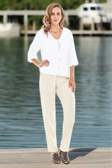 White Cotton Gauze Cropped Button Front Top