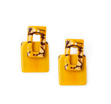 Yellow Tagua Square Post Earrings