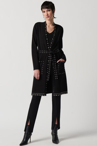 Black Long Sweater Coat Stud Details