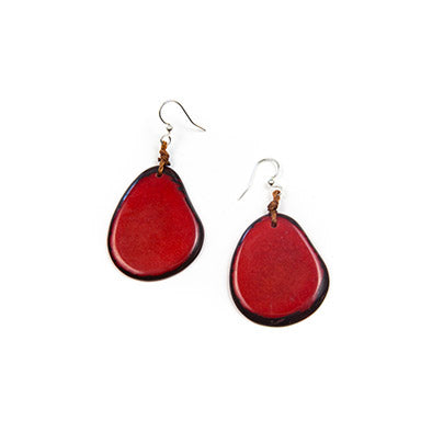 Red Tagua Nut Slice Earrings