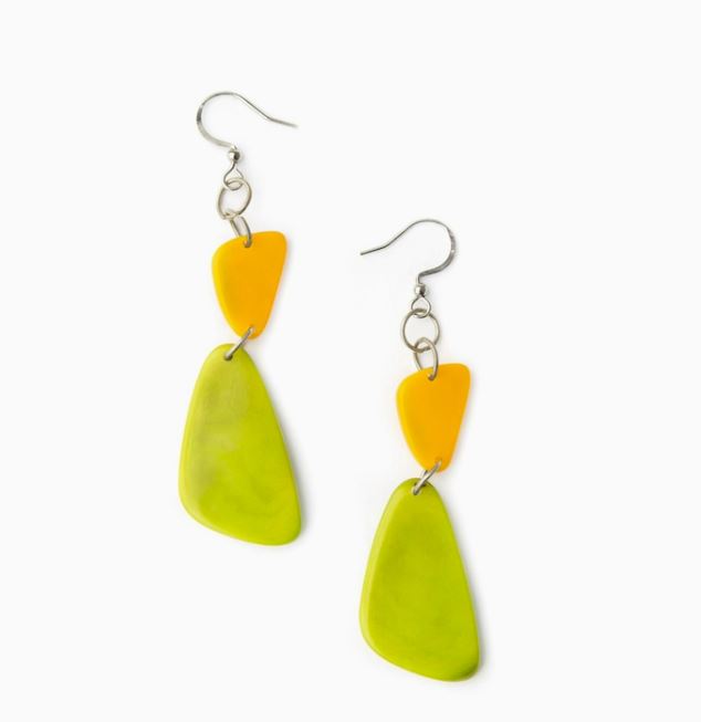 Yellow & Lime Double Tagua Nut Dangle Earrings