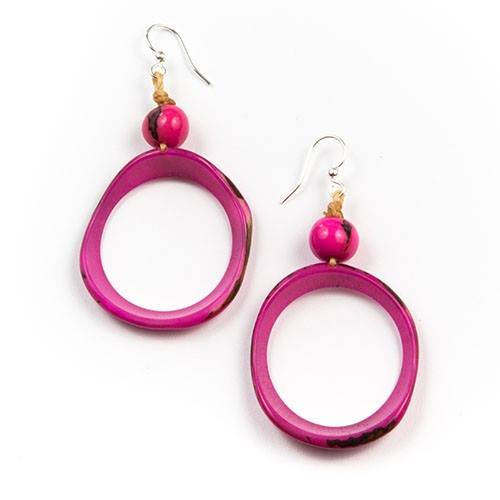 Fuchsia Tagua Nut Round Earrings