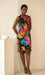 Black Tropical Print Silky Knit Wrap Dress