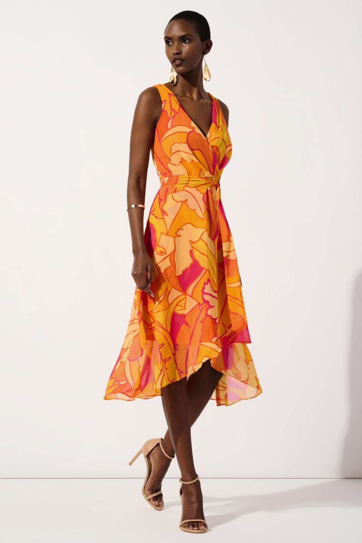 Pink Chiffon Tropical Print Dress