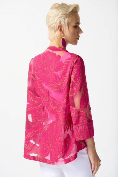Pink Jacquard Tropical Print Swing Jacket