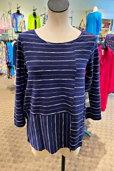 Navy Mix It Striped Cotton Boat Neck Tee