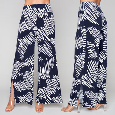 Navy Palazzo Pant With White Squiggles