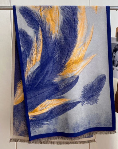 Yellow & Blue Feather Reversible Wrap
