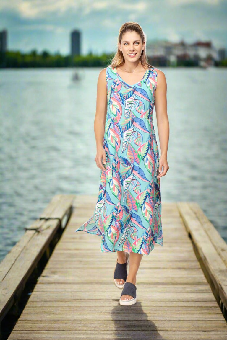 Multi Leaf Crinkle Beach Dress