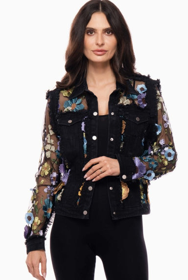 Black Denim Jacket With Flowers