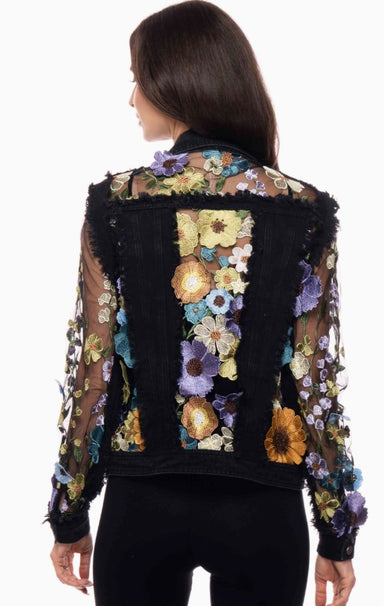 Black Denim Jacket With Flowers