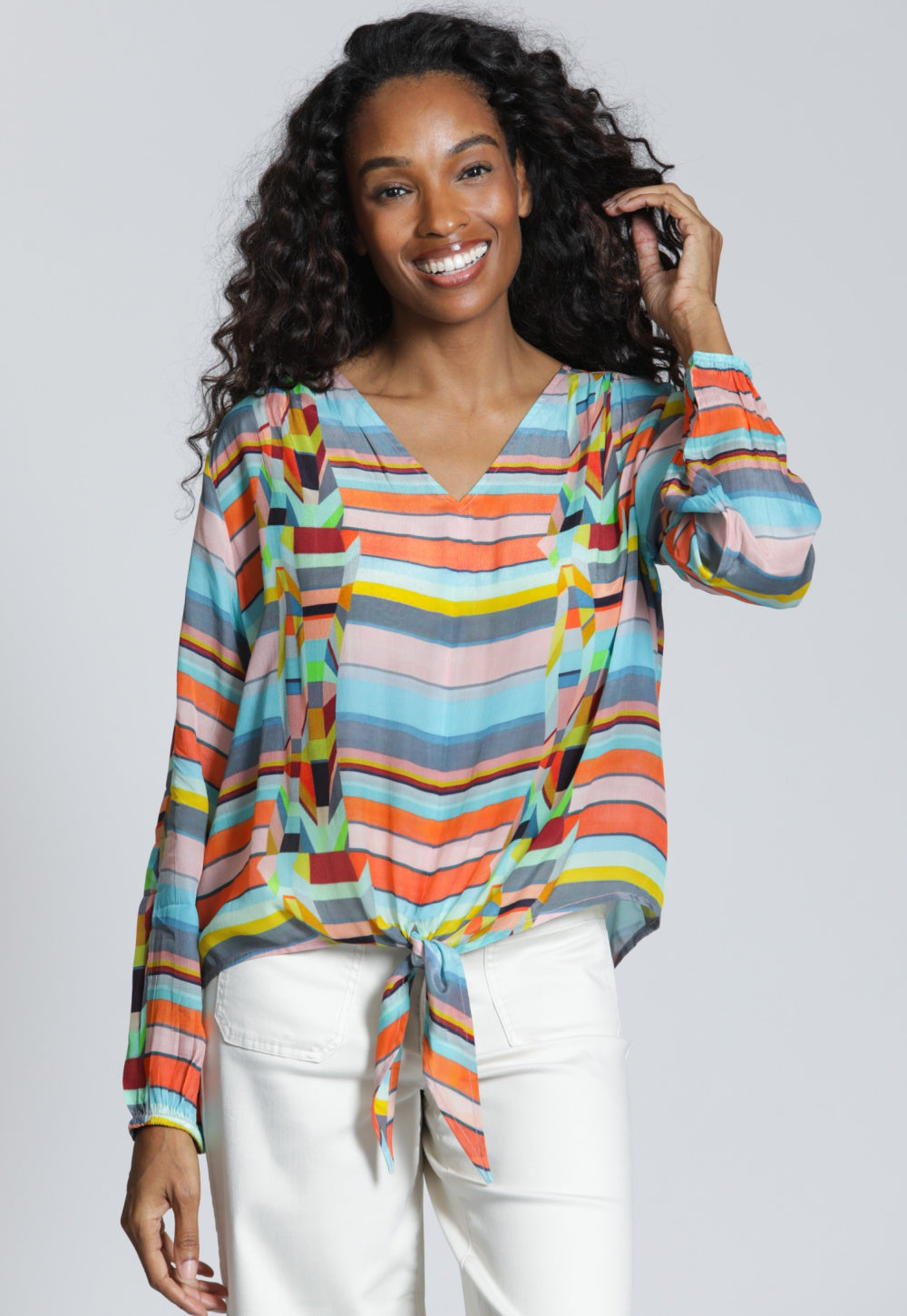 Tie Up Striped Blouse