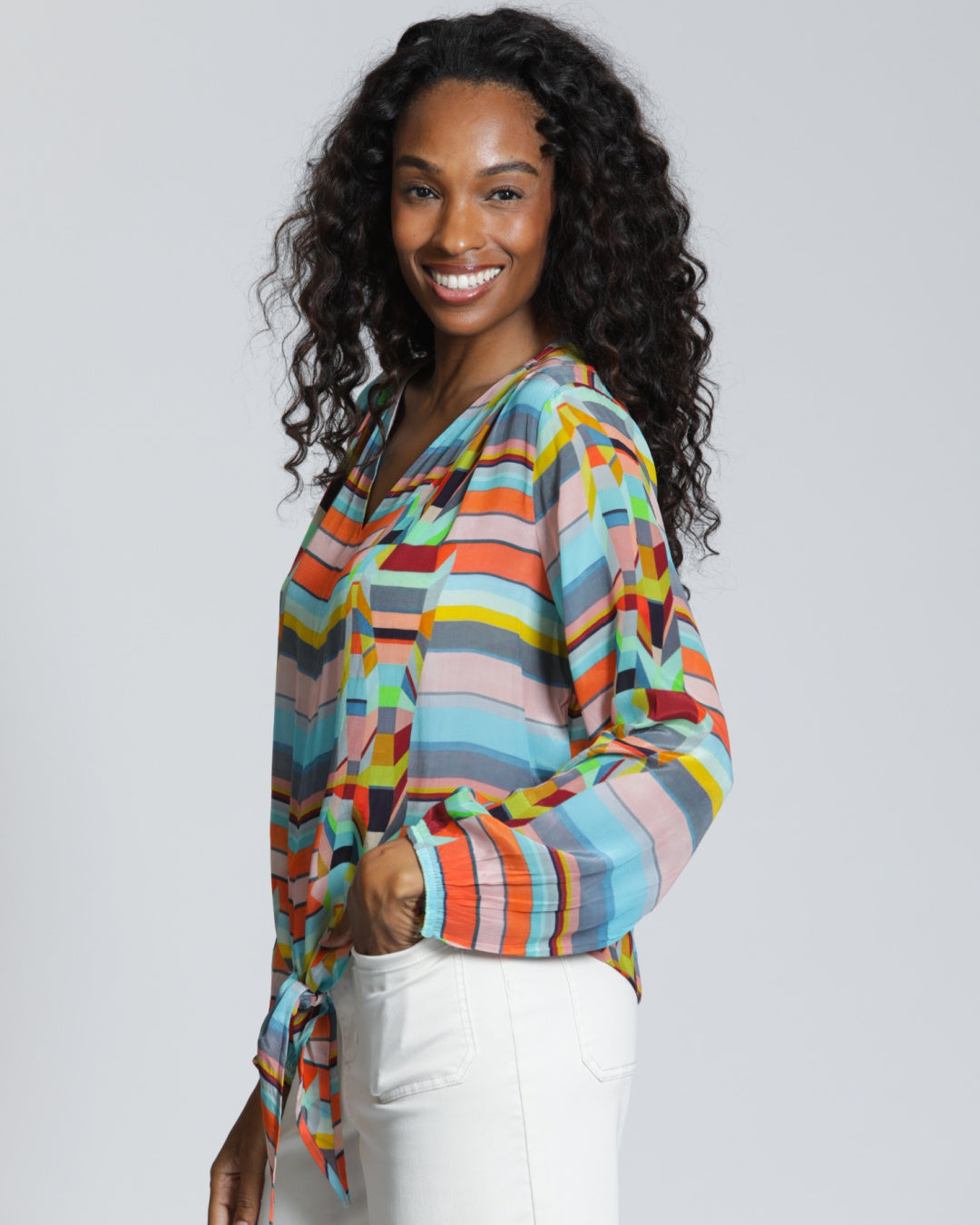 Tie Up Striped Blouse