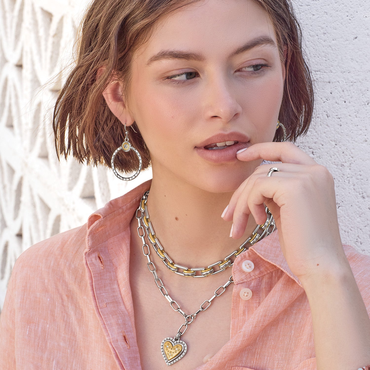 Mosaic Two Tone French Wire Hoop Earring