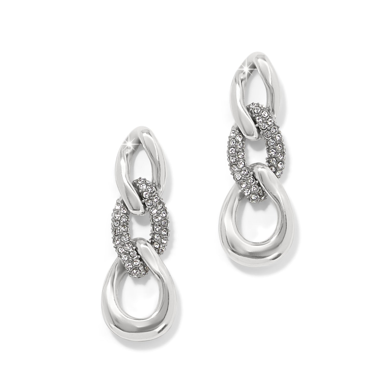 Cleo Pave Link Silver Post Drop Earrings