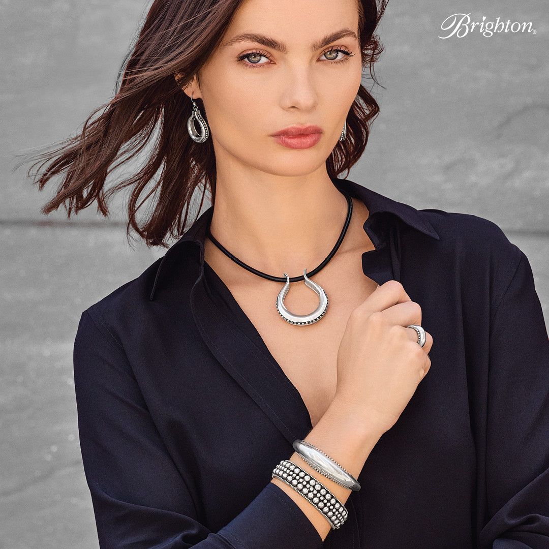 Brighton Pretty Tough Arch Leather Necklace — Silver Black | Pretty Tough Collection