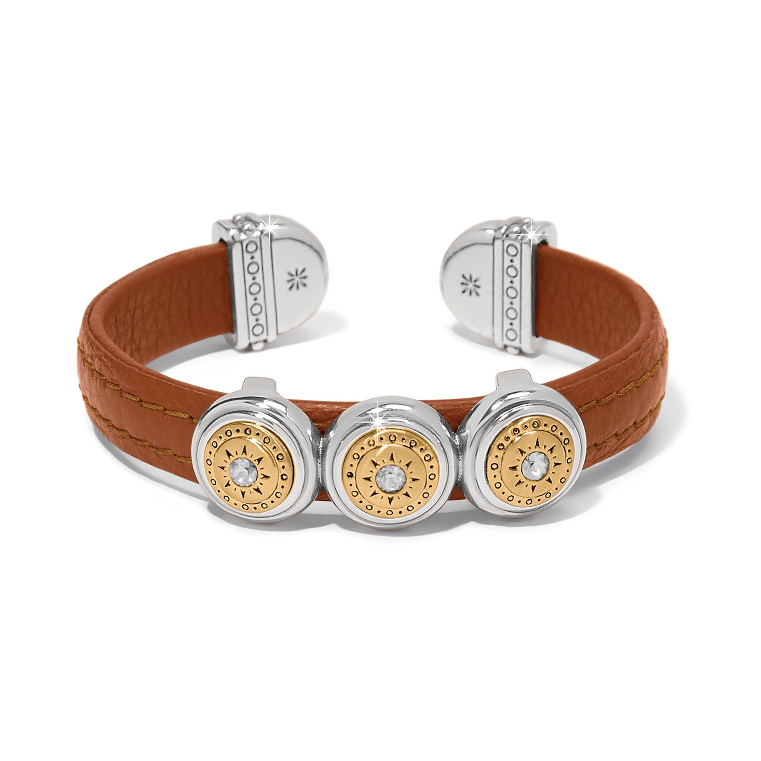 Mosaic Two Tone Leather Disc Cuff Bracelet
