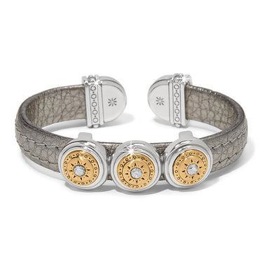 Mosaic Two Tone Leather Disc Cuff Bracelet