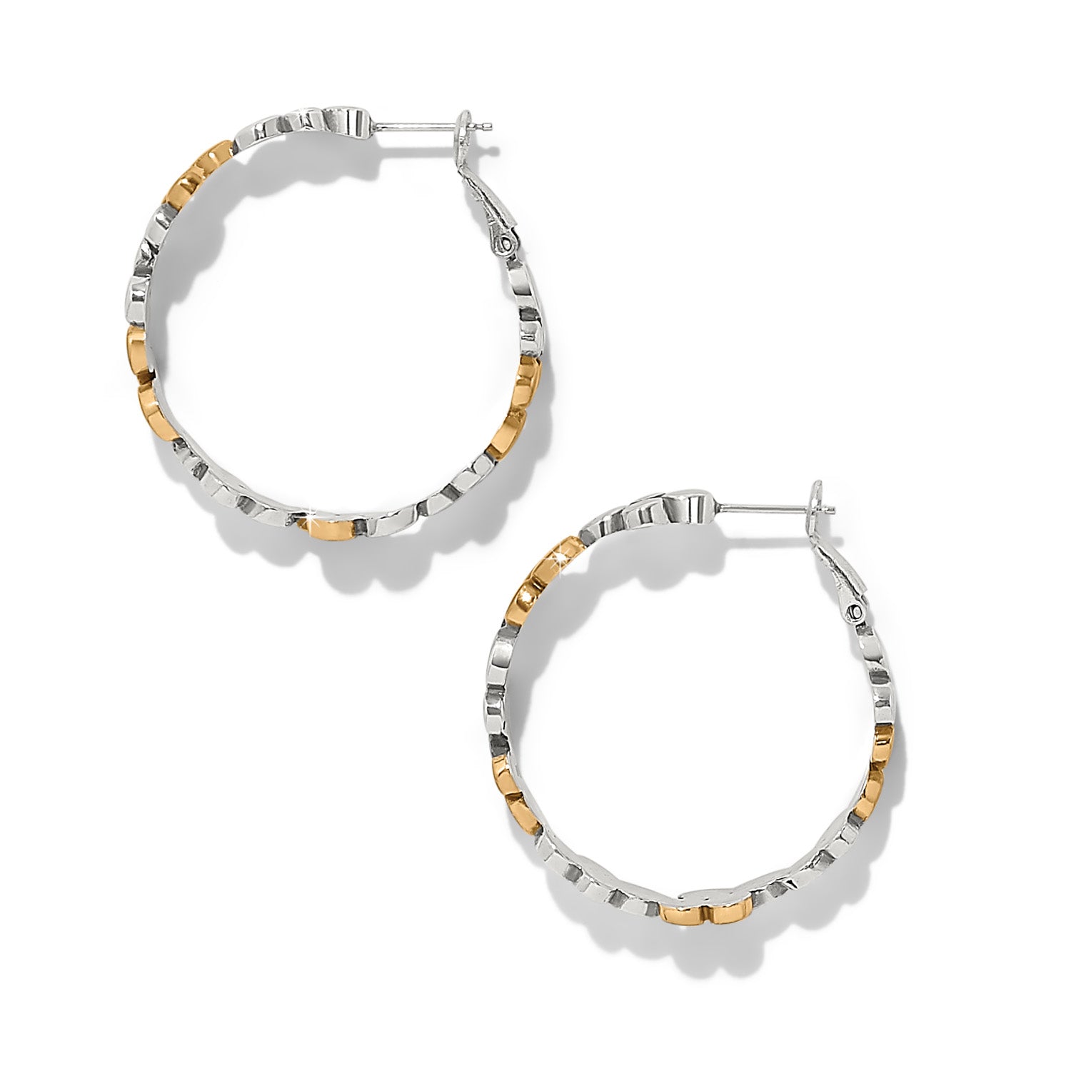 Brighton Pebble Edge Large Hoop Earrings — Silver-Gold