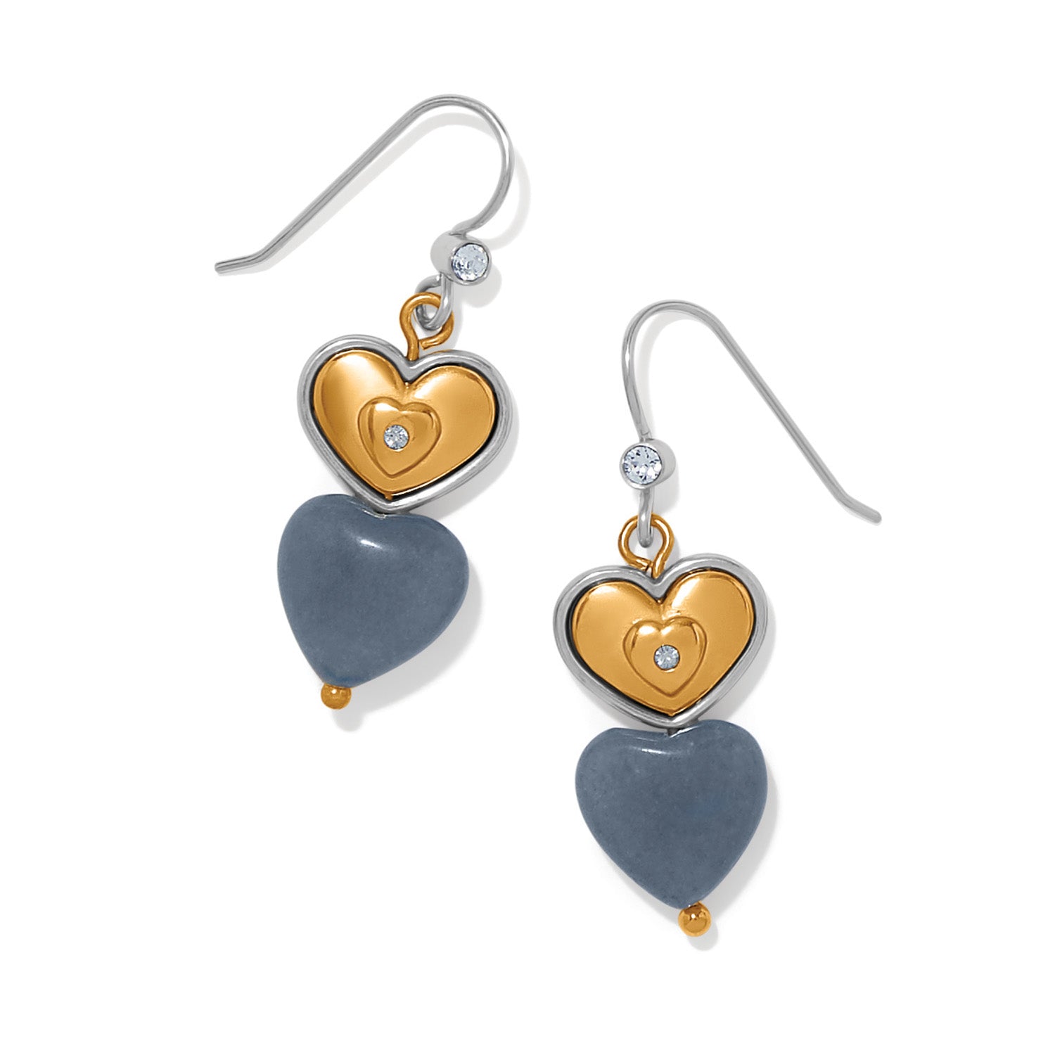 Brighton One Heart Duo Heart French Wire Earrings — Gold-Blue