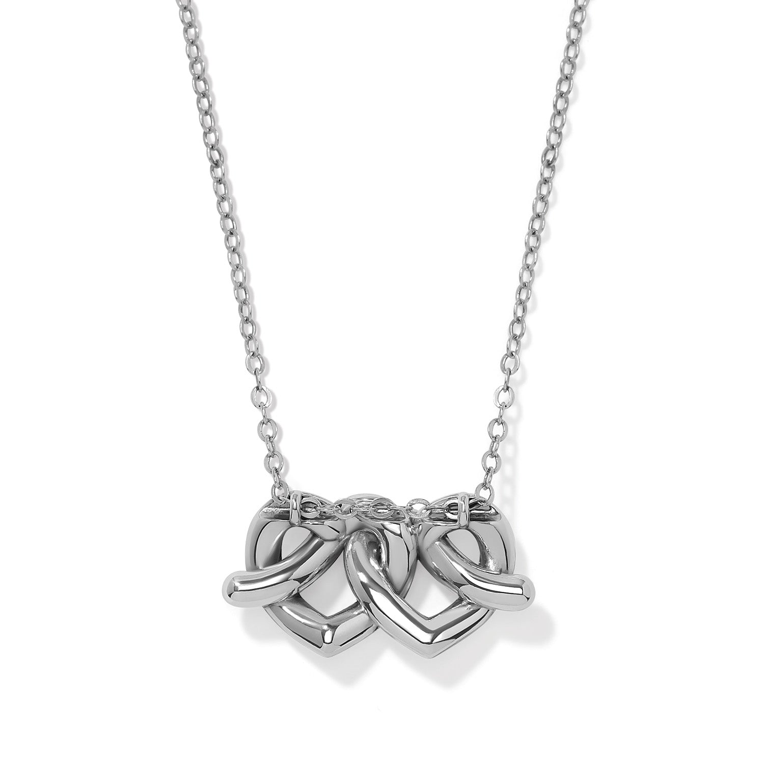Brighton Interlok Linked Hearts Necklace — Silver