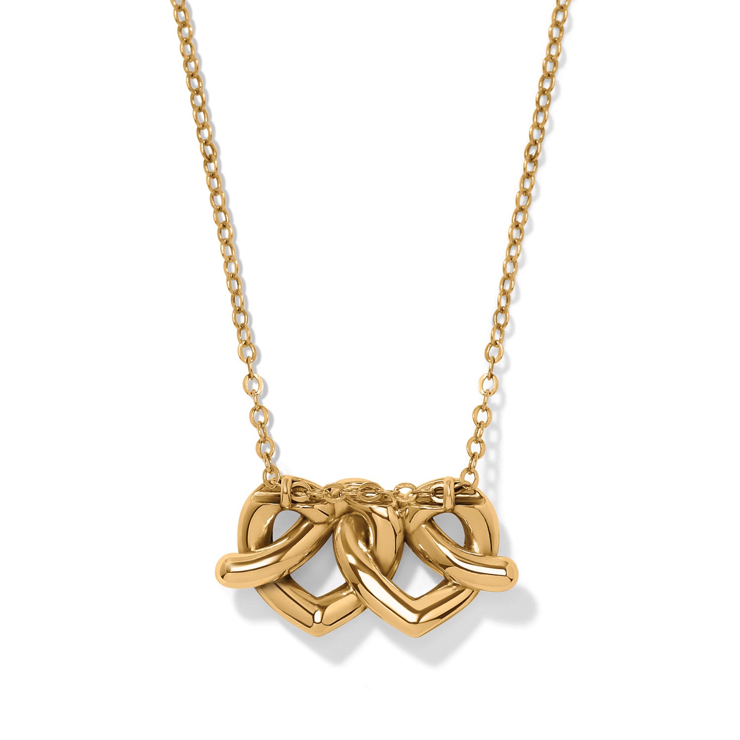 Brighton Interlok Linked Hearts Necklace — Gold