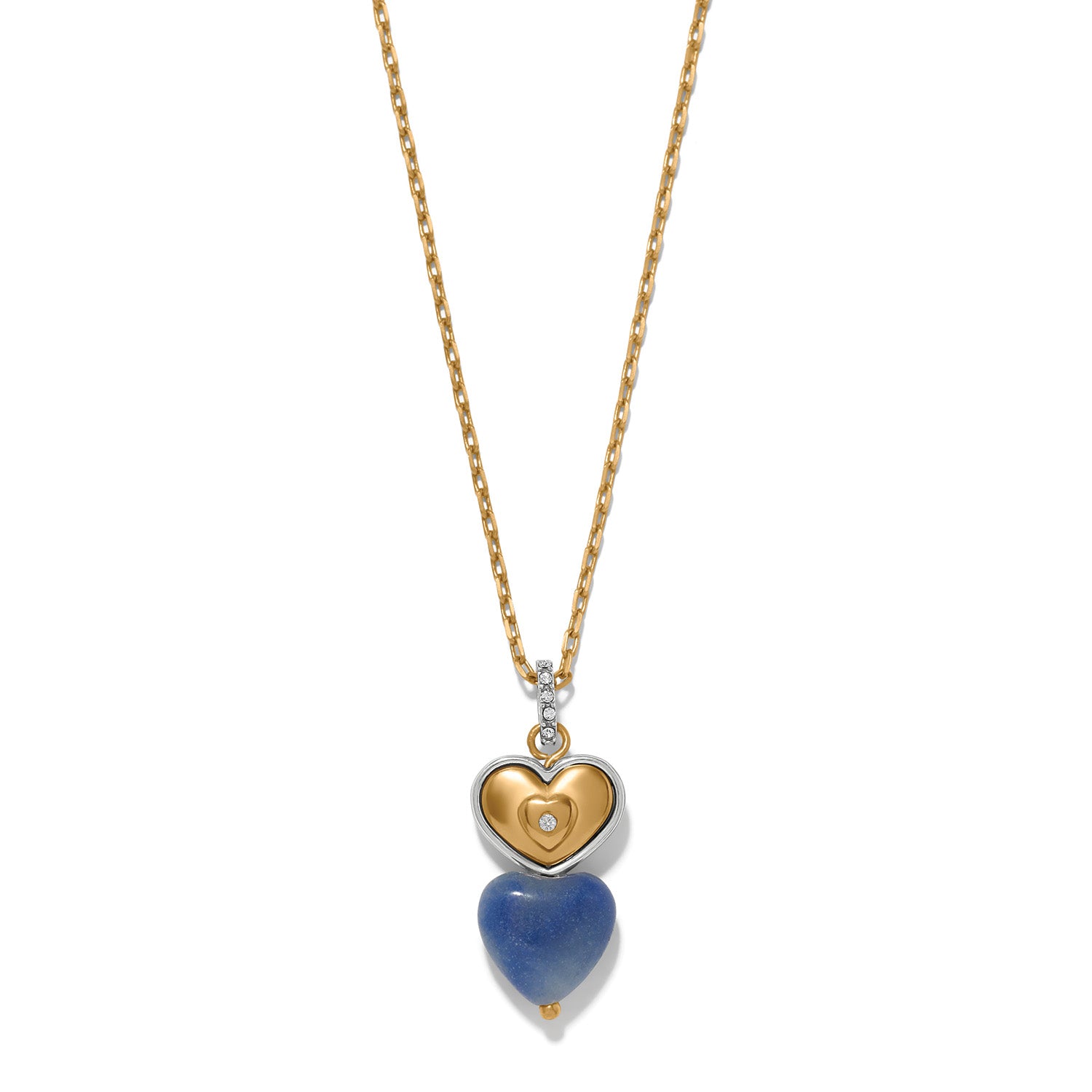 Brighton One Heart Duo Heart Petite Necklace — Gold-Blue