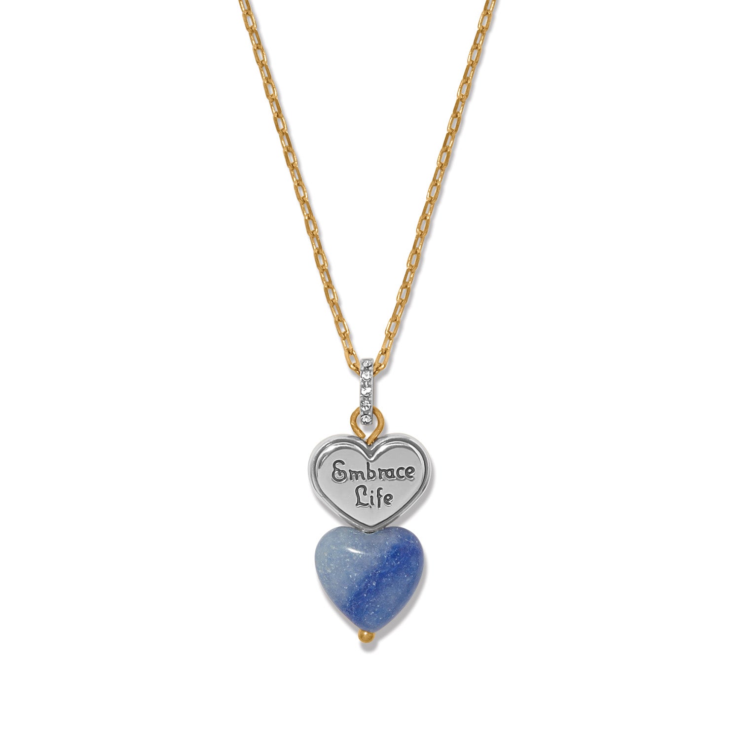 Brighton One Heart Duo Heart Petite Necklace — Gold-Blue
