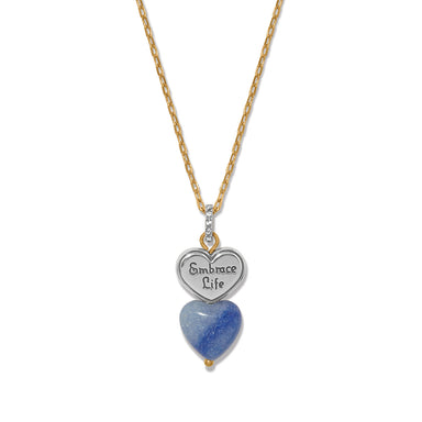 Brighton One Heart Duo Heart Petite Necklace — Gold-Blue