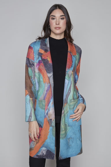 Artist Print Sueded Long Coat