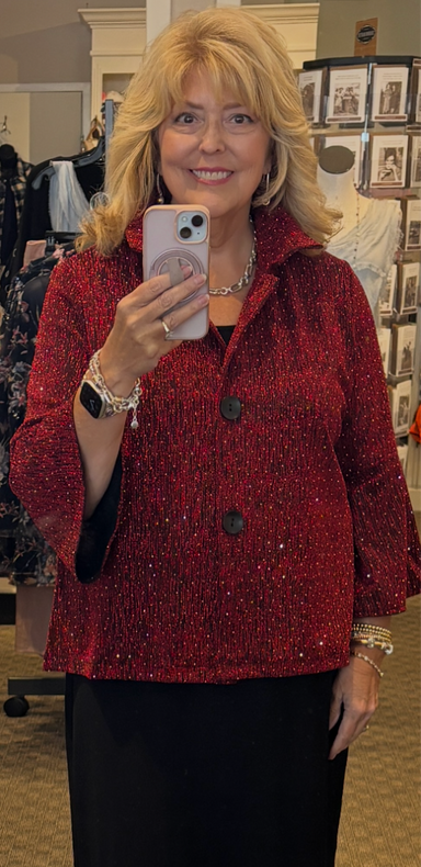 Red Sparkly Mid Length Jacket