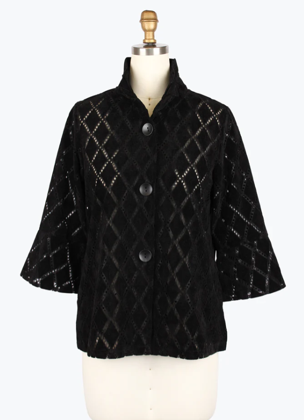 Black Harlequin Pattern Sueded Jacket