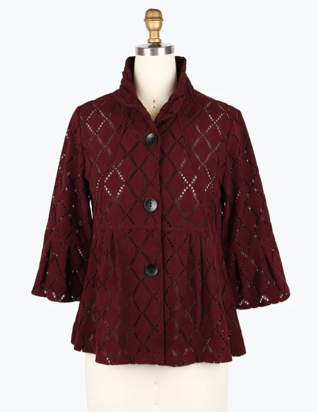 Maroon Diamond Pattern Sueded Jacket