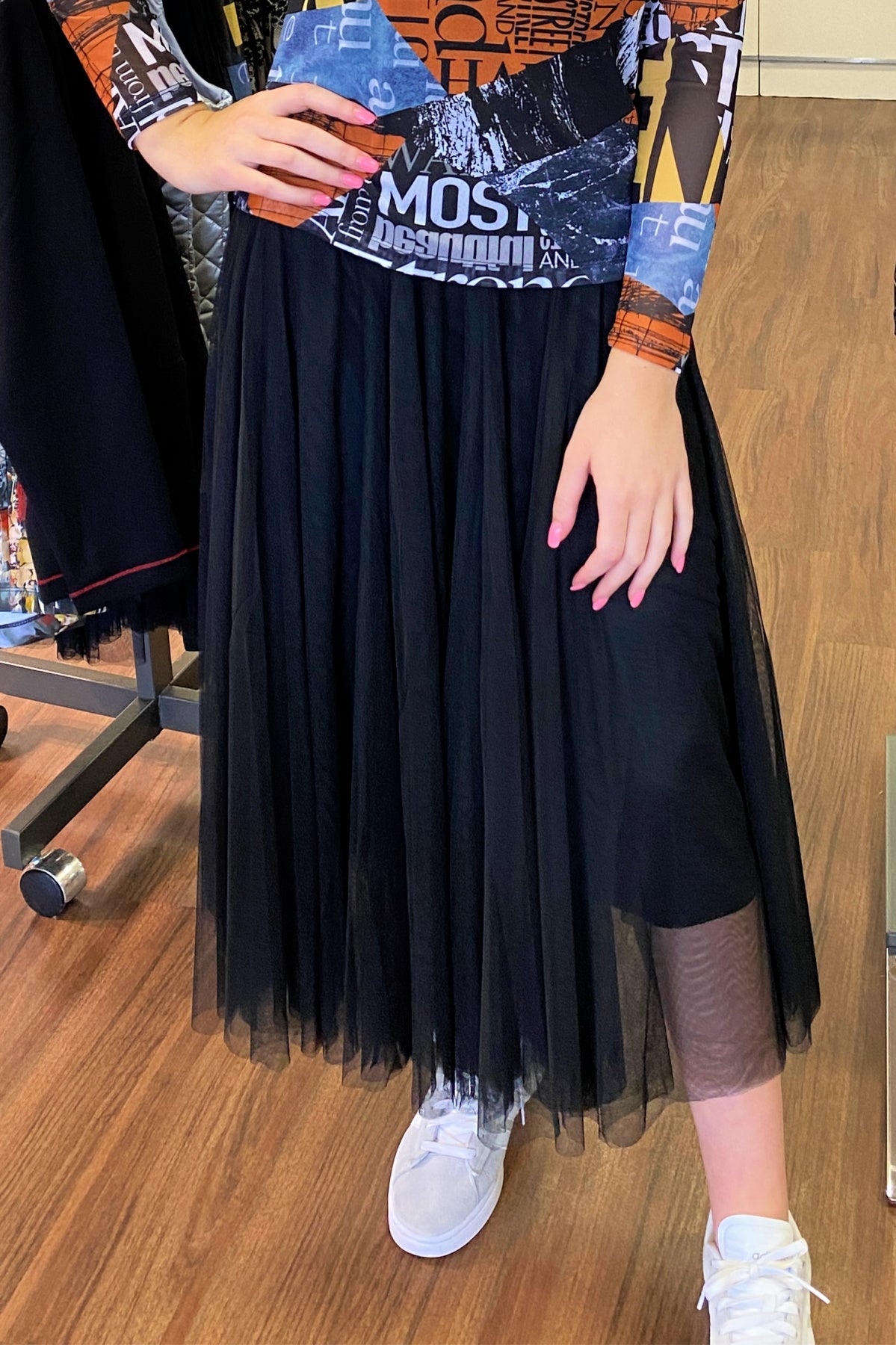 Black Pleated Sheer Skirt