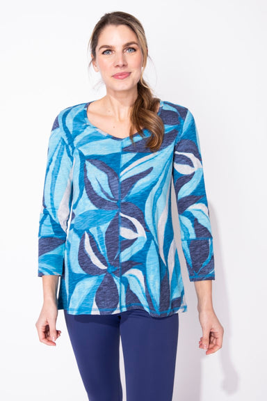 Lapis Cotton Slub Floral V-neck Tunic