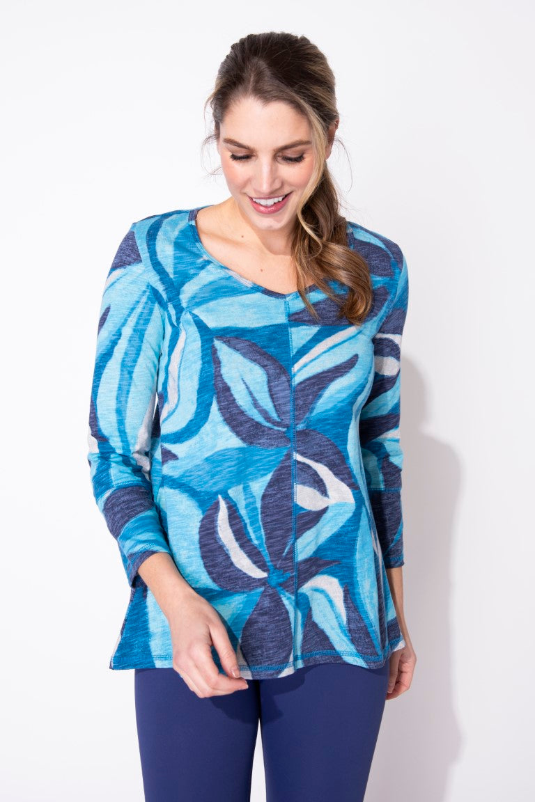 Lapis Cotton Slub Floral V-neck Tunic