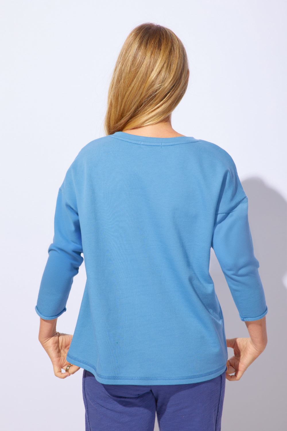 Blue Cotton Fleece Heart Pullover