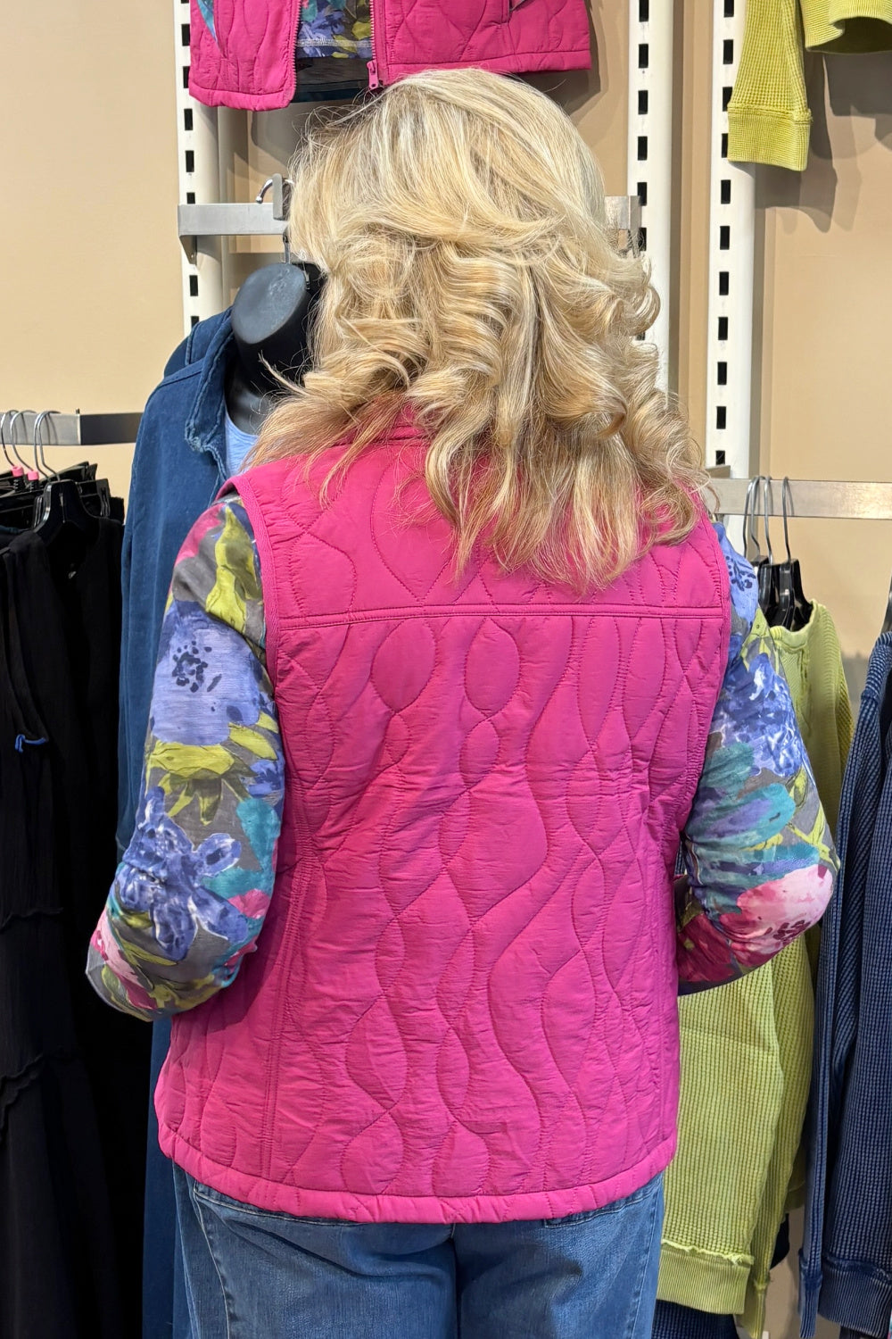 Escape by Habitat Wave Pattern Quilted Vest — Fuchsia