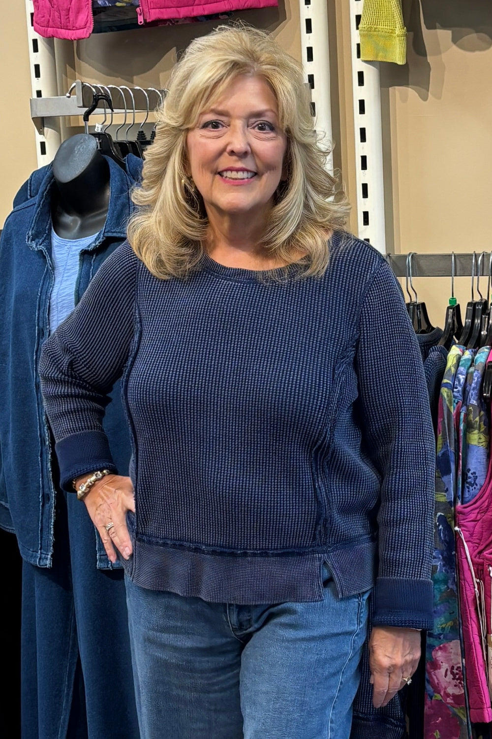 Escape by Habitat Waffle Knit Top — Navy