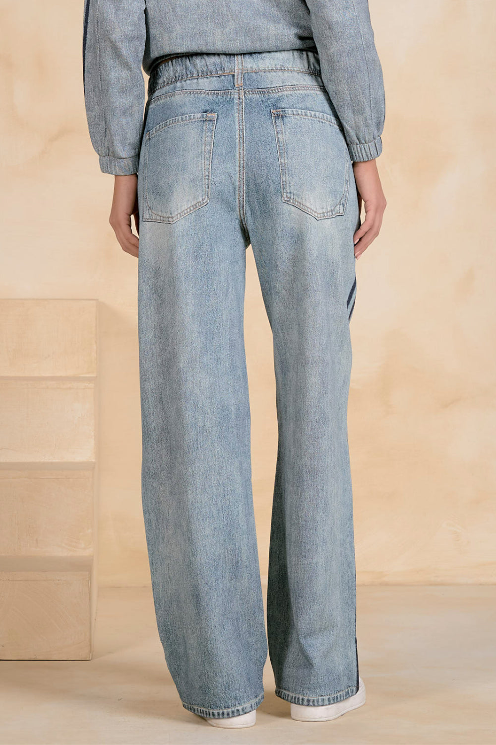 Blue Knit Denim Track Pants