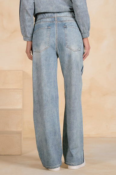Blue Knit Denim Track Pants