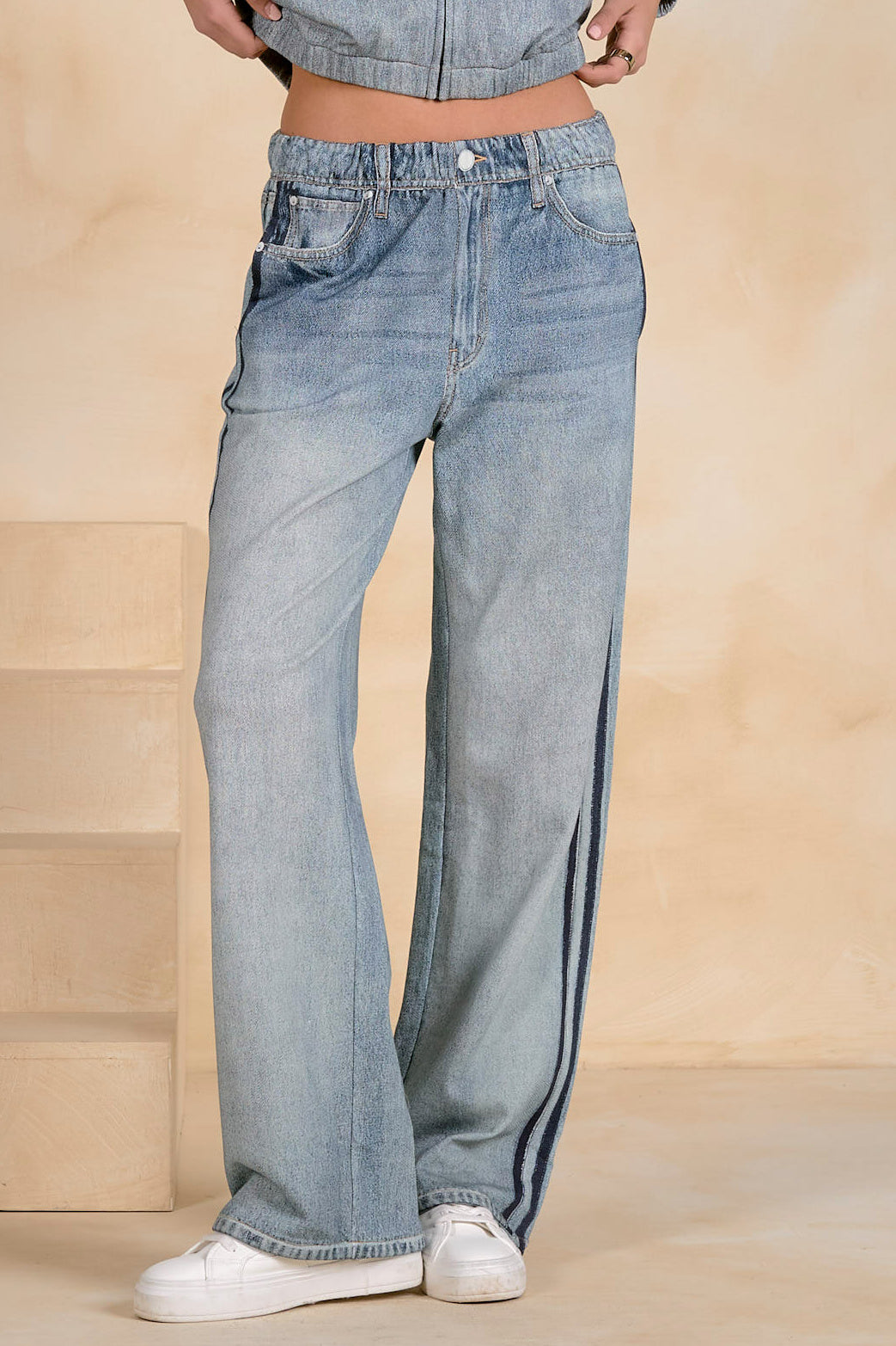 Blue Knit Denim Track Pants