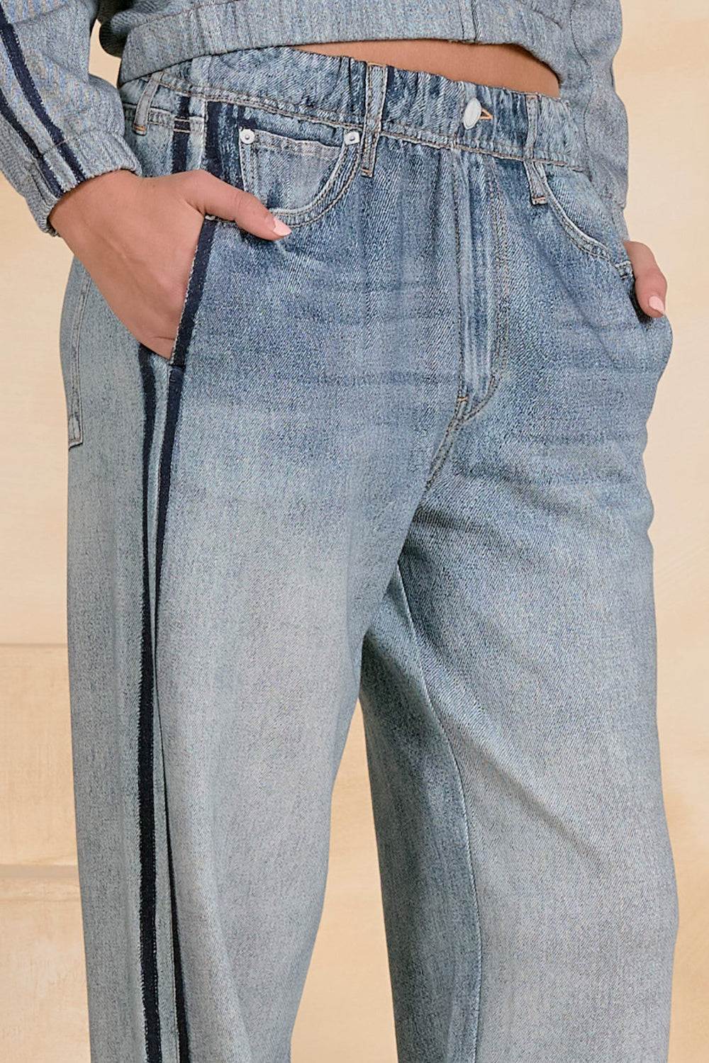 Blue Knit Denim Track Pants