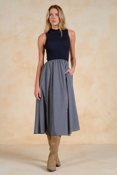 Blue Stripe Mock Neck Maxi - Fresh Chapter