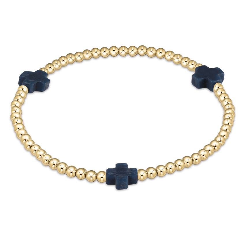 Cross Gold 3MM Bead Bracelet - Navy