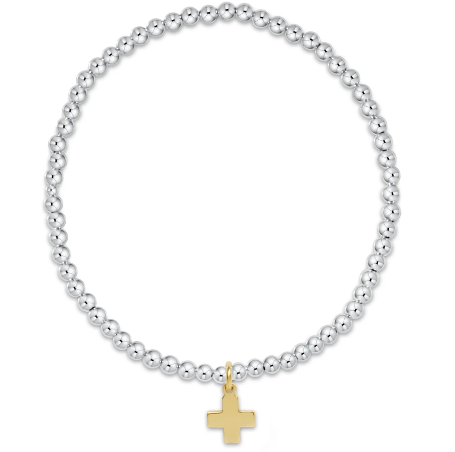Extends classic sterling mixed metal 3mm bead bracelet - signature cross gold charm