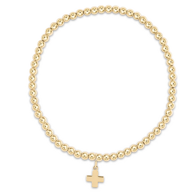 classic gold 3mm bead bracelet - signature cross gold charm