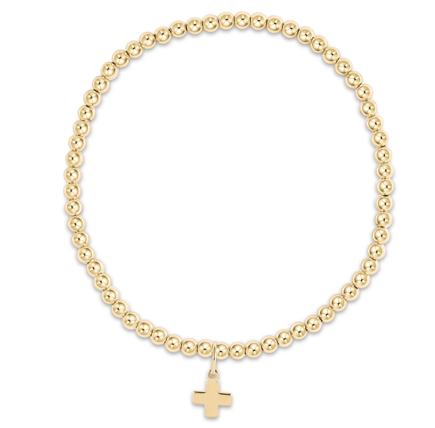 classic gold 3mm bead bracelet - signature cross gold charm